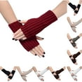 thumbnail image 2 of Xfvqtps Fingerless Gloves for Womens Thumb Hole Wrist Stripe Knitting Crochet Solid Color Fashion Windproof Thermal Warm Winter Mittens Wine, 2 of 4