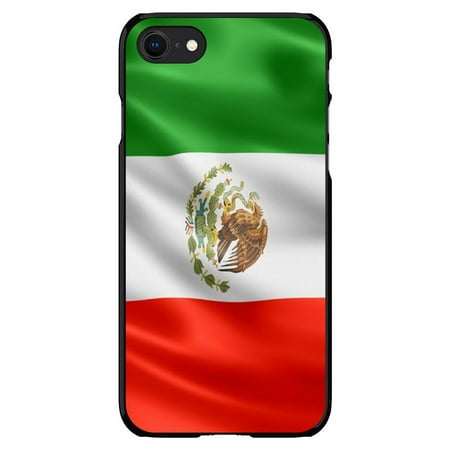 DistinctInk Case for iPhone 7 / 8 / SE (2020 Model) (4.7" Screen) - Custom Ultra Slim Thin Hard Black Plastic Cover - Red White Green Mexican Flag Mexico