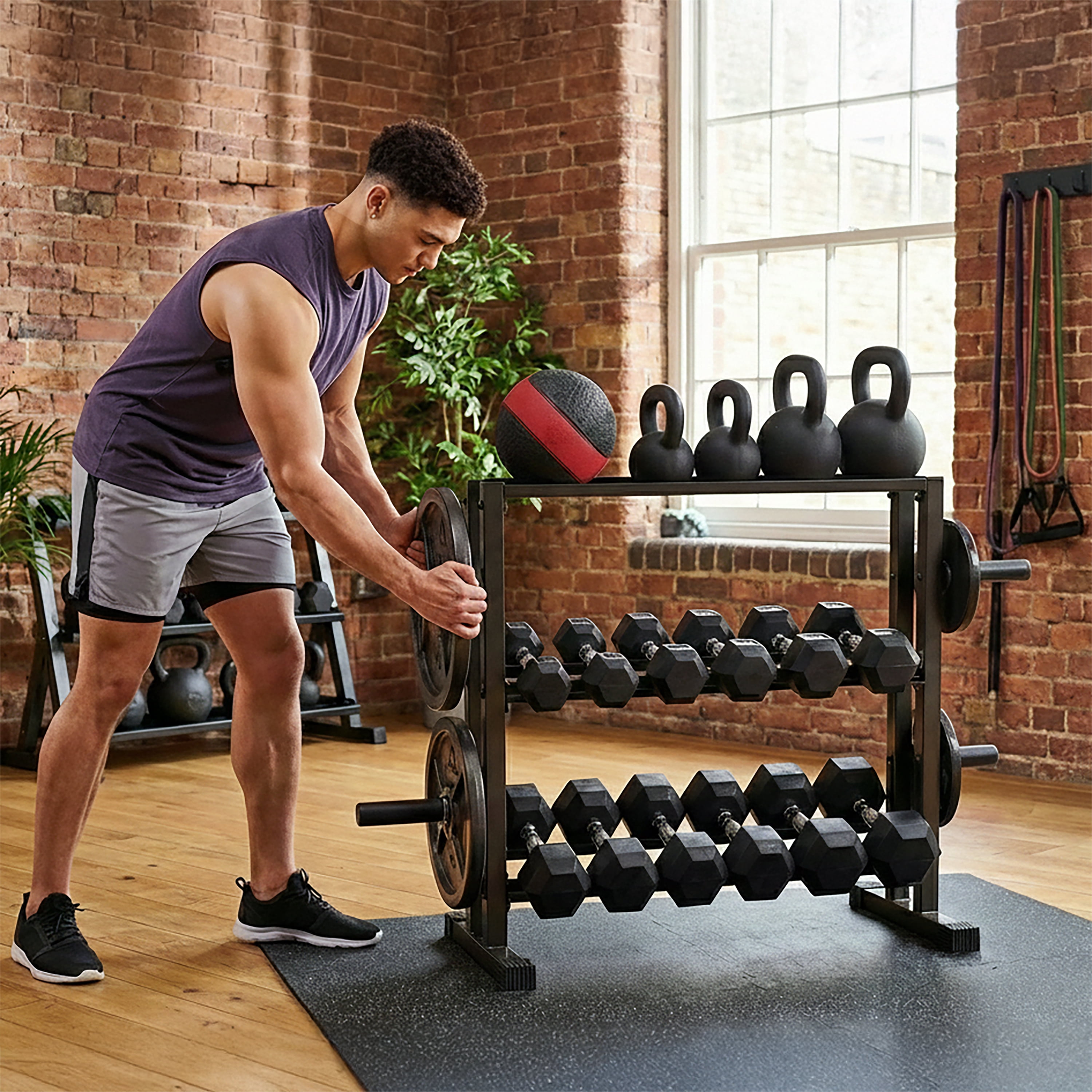 Reebok 3-Tier Storage Rack – 1,000 lb Capacity Steel Organizer for Dumbbells & Olympic Plates