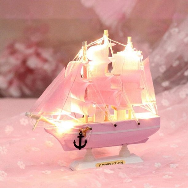 Sailboat Model Decor, Wooden Sailing Boat Nautical Decor Model Ship for