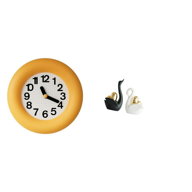 Reloj de pared,Reloj de pared redondo moderno y silencioso para dormitorio,estatua de cisne,Estatuas y figuras de cisnes de cerámica moderna,Escultura de animales como decoración de mesa