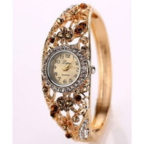 LINEL Women's Topaz Stone Bangle Watch Crystal Bezel Round Dial Bracelet Wristwatch