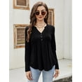 thumbnail image 3 of Womens V Neck Henley Shirts Long Sleeve Button Up Tops Casual Loose Pleated Tunic Top BlouseBlack S, 3 of 9