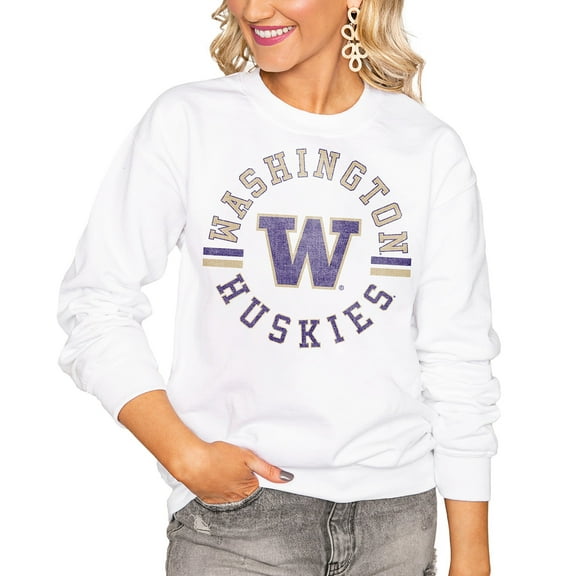 Women's Gameday Couture White Washington Huskies Oversized Vintage Days Perfect Crew Sweatshirt