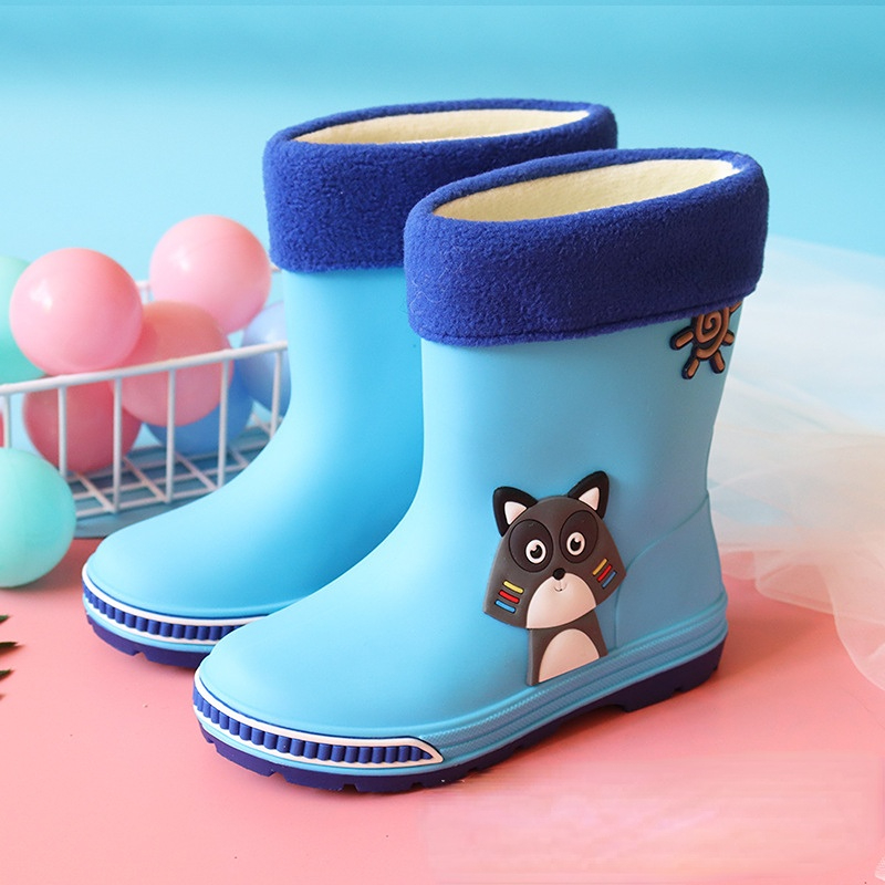 HCXIN children's rain shoes Extra large children's plush rain boots Cow