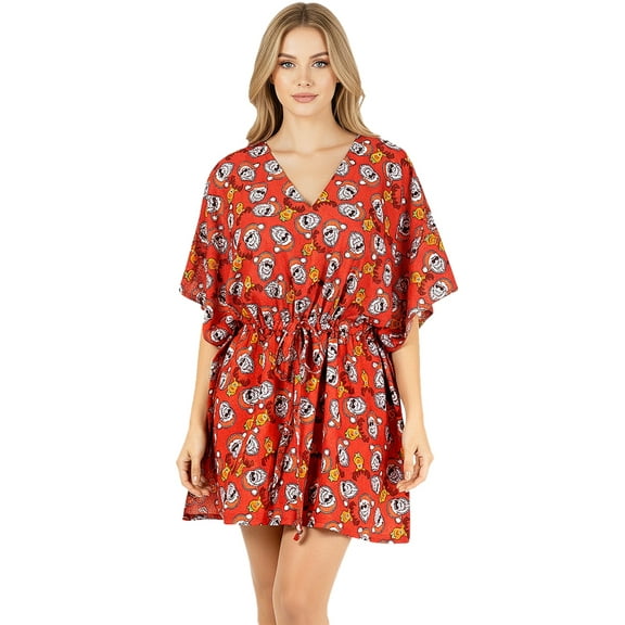 LA LEELA Women's Swim Beach Dress Cover Ups for Swimwear Bathing Suit Cover up Swimsuit Coverups for Women Mini Christmas Tree 3X-4X Funny Santa, Red