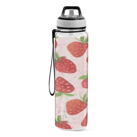 

Motivational Water Bottle 32 oz with Straw BPA Free Reusable Fitness Sport Bottle Perfect for Travel School Outdoors and Gym Strawberries