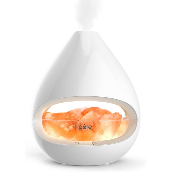 PureGlow Crystal - 2-in-1 Himalayan Salt Lamp & Ultrasonic Essential Oil Diffuser, Original Salt Therapy Lamp, 100% Pure Himalayan Salt, Ambient Glow, 160 mL 16-Hour Tank (White)