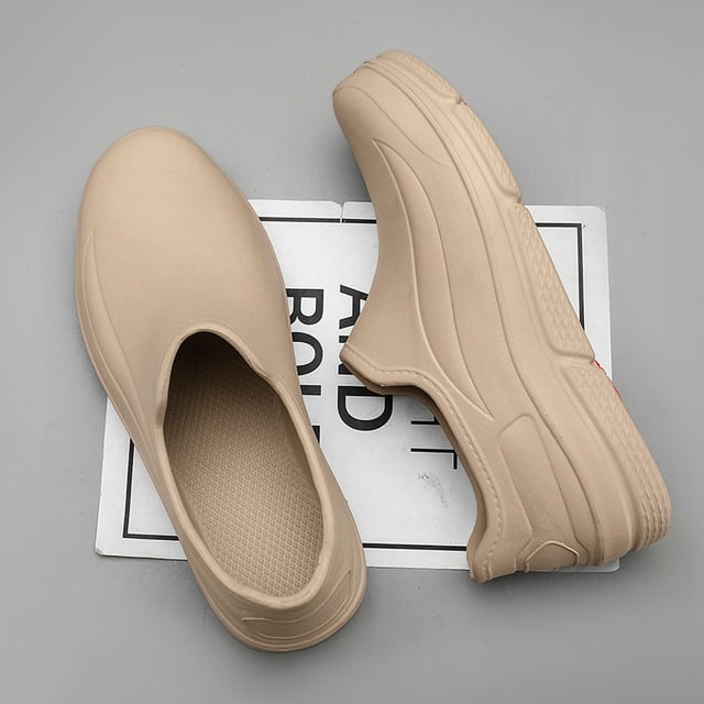 New Non-slip Resistant Work Shoes for Cook Unisex Kitchen Chef Shoes Slip on Waterproof Oil-Proof Kitchen Chef Clogs Solid Color Khaki 38