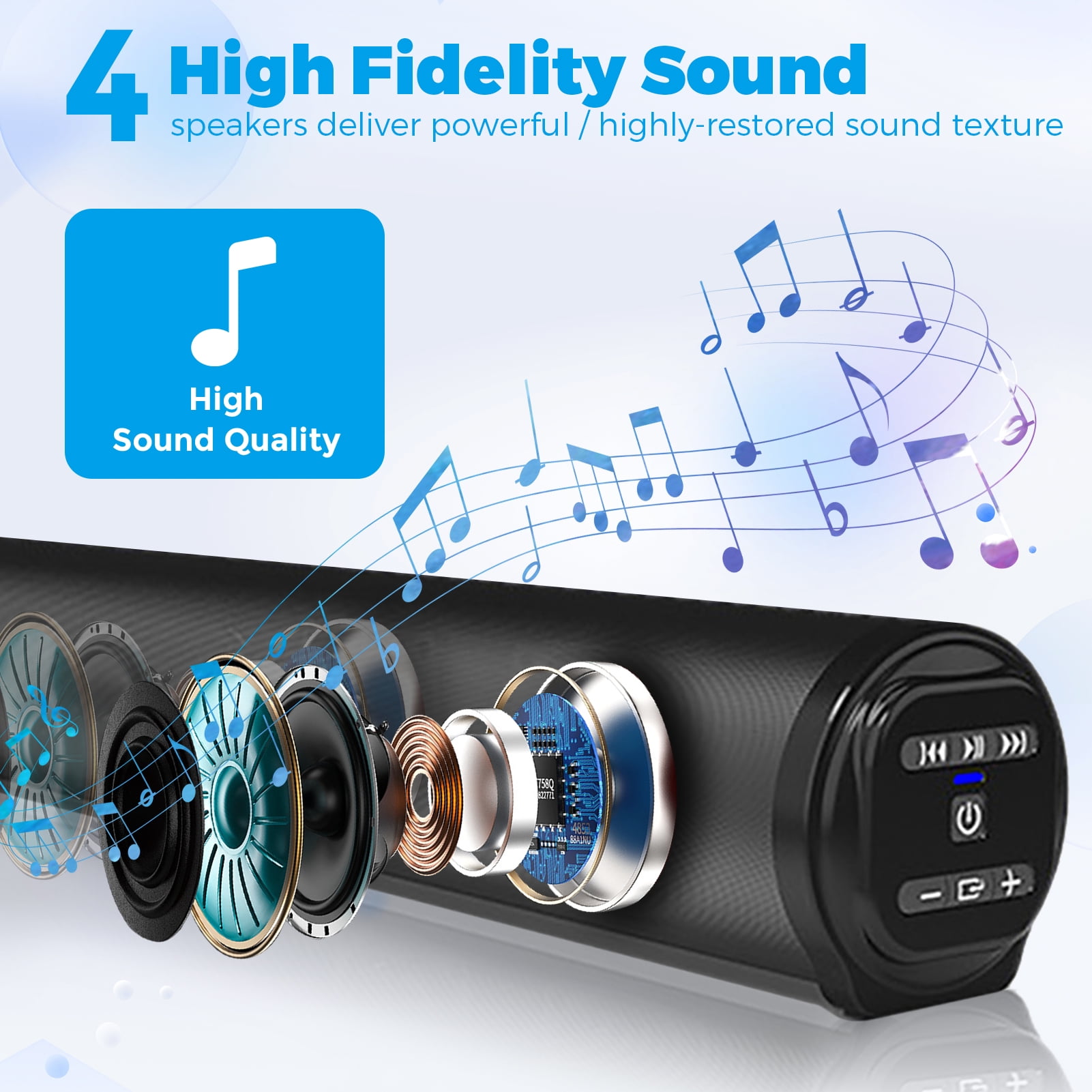 Sound Bar for TV Bluetooth 5.0 Surround Sound Speaker with Built-in Subwoofers & Remote, Home Theater Audio Sound Bar Work with Traditional or Smart TV, Computer