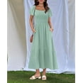 thumbnail image 6 of Women Summer Casual Square Neck Flutter Sleeve Boho Smocked A-Line Flowy Tiered Modest Midi Sun Dress with Pockets green XL, 6 of 8
