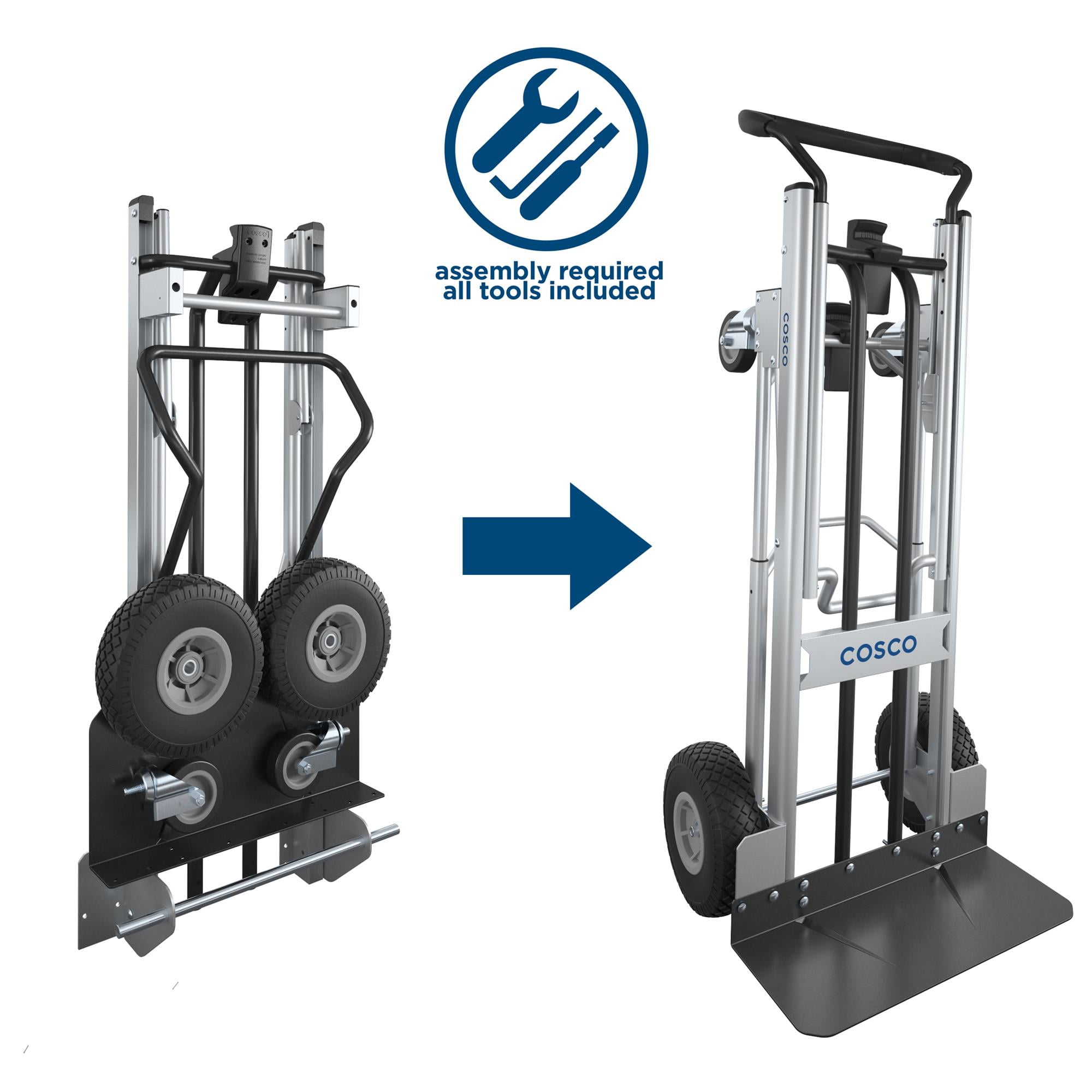 COSCO Commerical 2-in-1 Hybrid Hand Truck, Aluminum and Steel Frame, Silver/Black