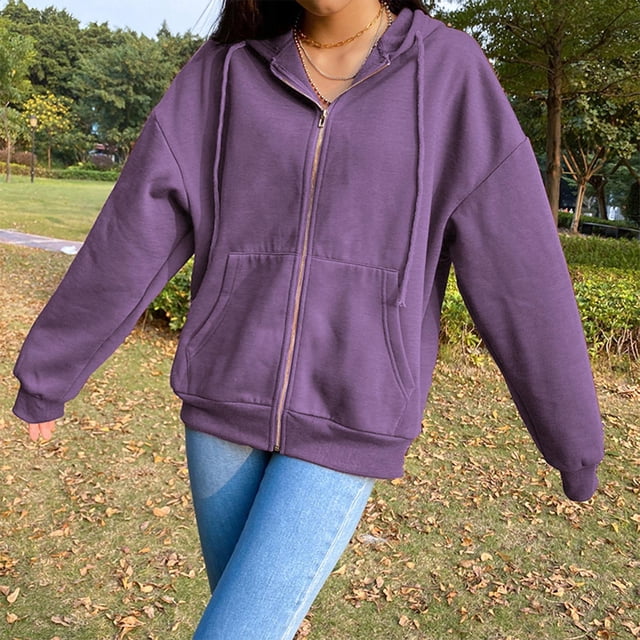 Sudadera con capucha y cremallera para mujer Sudaderas de gran tamaño de de manga larga Sudaderas con capucha casuales con cordón Chaqueta con Púrpura l Yinane Chaqueta con capucha para mujer