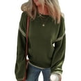 thumbnail image 2 of Sweaters for Women Solid Crewneck Loose Fit Long Sleeve Contrast Cable Knit Pullover Sweater Jumper Tops Army Green M, 2 of 8
