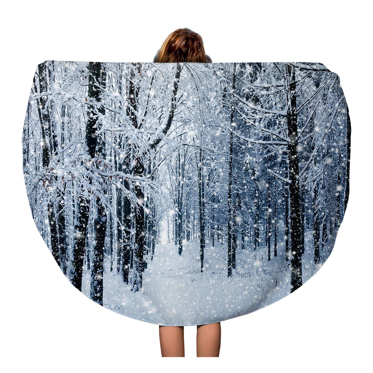 Wild Cougar in Snow Wildlife Mountain 59 Inch Microfiber Round Beach Towel Round Beach Towel Blanket with Tassels Picnic Carpet Yoga Mat