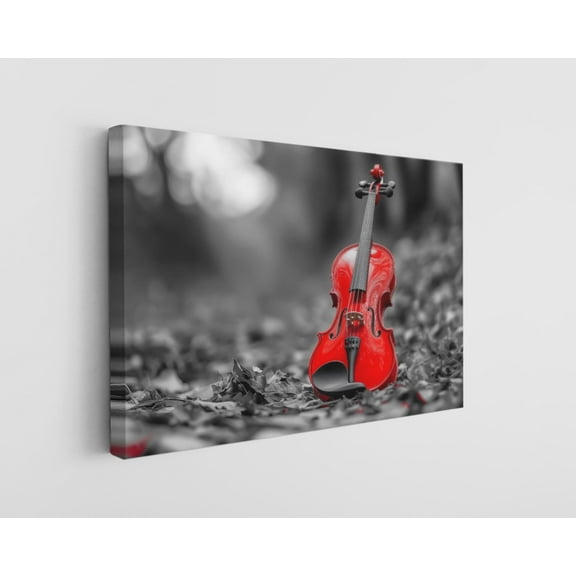 Red Violin on Black and White Background Canvas Wall Art - High-Quality Music Print - Handcrafted Modern Decor - Stylish Wall Art - Gift for Home or Office