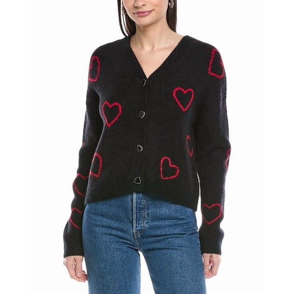 CeCe womens Heart Jacquard Cardigan, m, Black