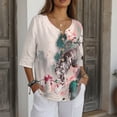 thumbnail image 3 of Xoenoiee Tiger Plum Blossom Paint Splatter Print Cotton Linen Button Down Shirt for Women V Neck Blouse Casual 3/4 Sleeve Tops Loose Fit Cotton Blouses, 4XL, 3 of 7