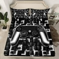 thumbnail image 2 of Manfei Game Console Queen Sheet Sets,Gamer Gaming Flat Sheet,Silver Black Checkered Queen Fitted Sheet,Breathable Bedroom Decorative,4-Piece, 2 of 7