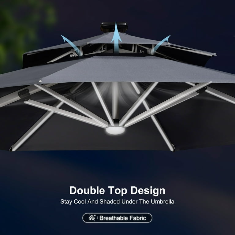 PURPLE LEAF 11FT Deluxe Round Solar Powered LED Patio Umbrella with Base, Large Offset Cantilever Umbrella with 360 Rotation, Gray - Walmart.com PURPLE LEAF 11FT Deluxe Round Solar Powered LED Patio Umbrella with Base, Large Offset Cantilever Umbrella with 360 Rotation, Gray - Walmart.com