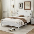 thumbnail image 2 of Full Size Platform Bed with Headboard, Retro Style Wooden Full Bed Frame with Slat Support, Full Size Beds for Kids Teens Adults, No Box Spring Need, White 1, 2 of 9
