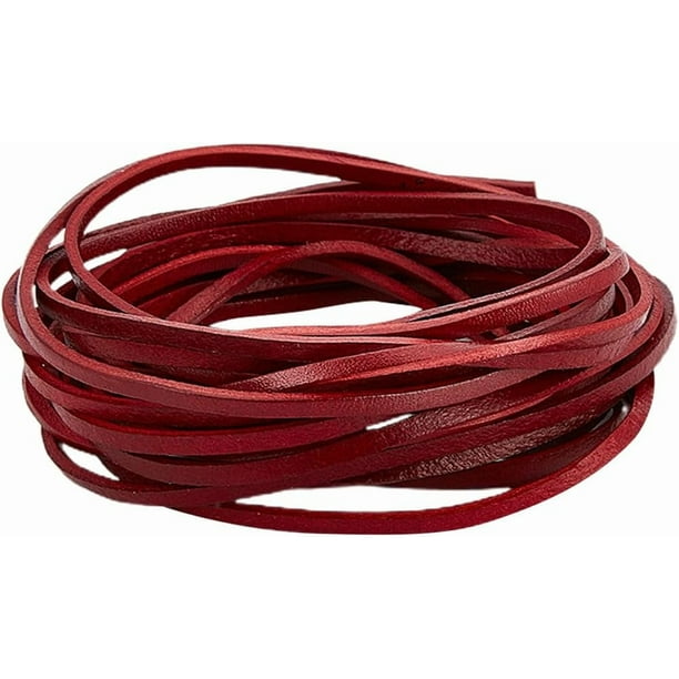 Cordón plano de cuero de 5 m x 3 mm, tira de cuero genuino de 2 mm de grosor, hilo de cuero vacuno para trenzar.