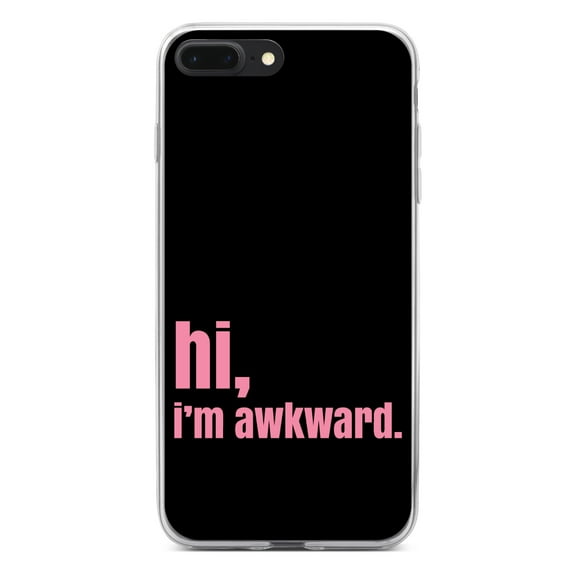 DistinctInk Clear Shockproof Hybrid Case for iPhone 7 PLUS / 8 PLUS (5.5" Screen) - TPU Bumper, Acrylic Back, Tempered Glass Screen Protector - Black Pink "hi, I'm awkward."