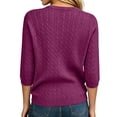 thumbnail image 4 of Women Cable 3/4 Sleeve Knit Sweaters Trendy Sweater Lightweight Crewneck Soft Pullovers,S, 4 of 5