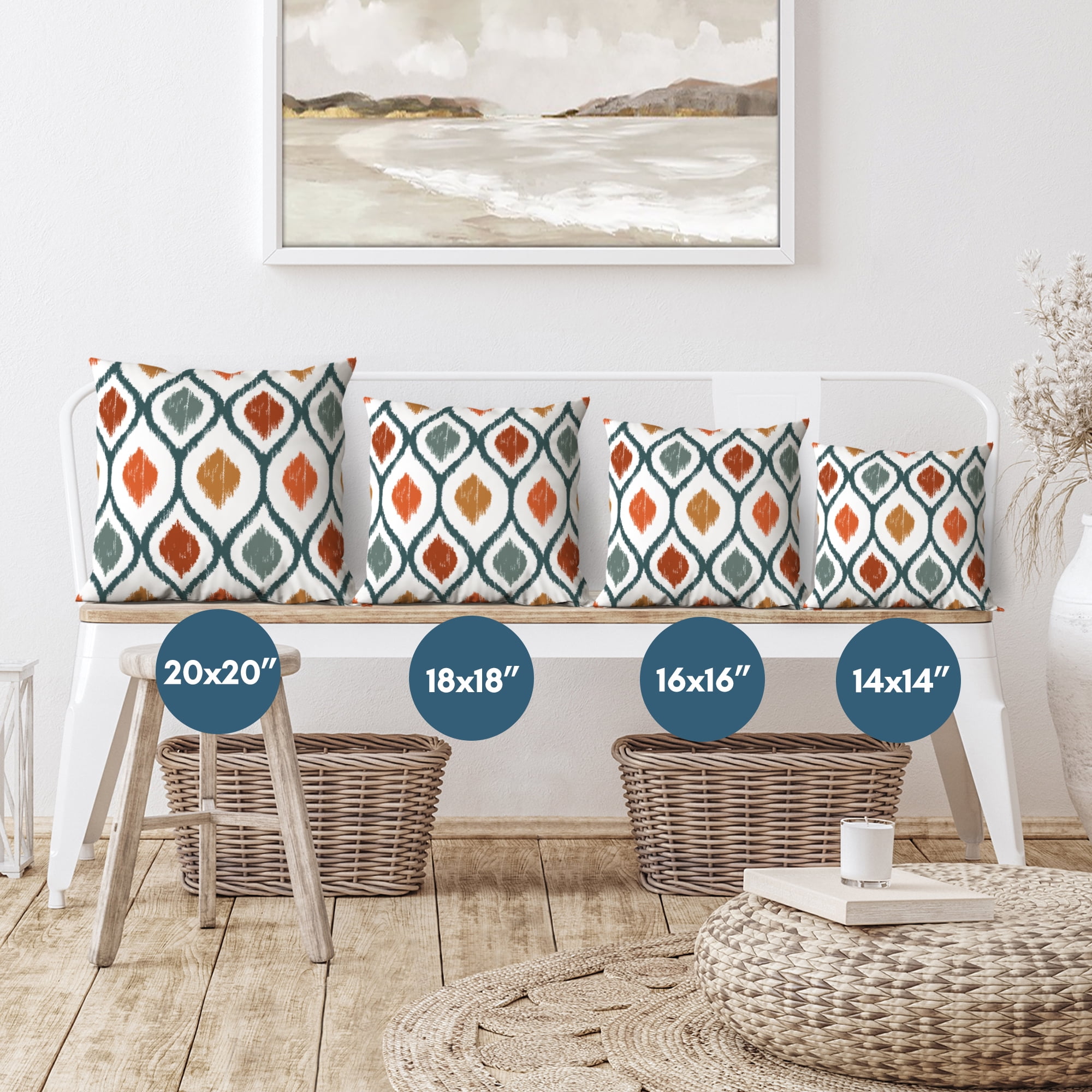 Americanflat 20"x20" Blue and Orange Diamond Pattern Design Throw Pillow with Premium Polyester