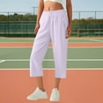 thumbnail image 2 of Wutalume Women's Casual Cotton Linen Drawstring Elastic Waist Straight Leg Capri Pants with Pockets Summer Beach,Purple M, 2 of 7