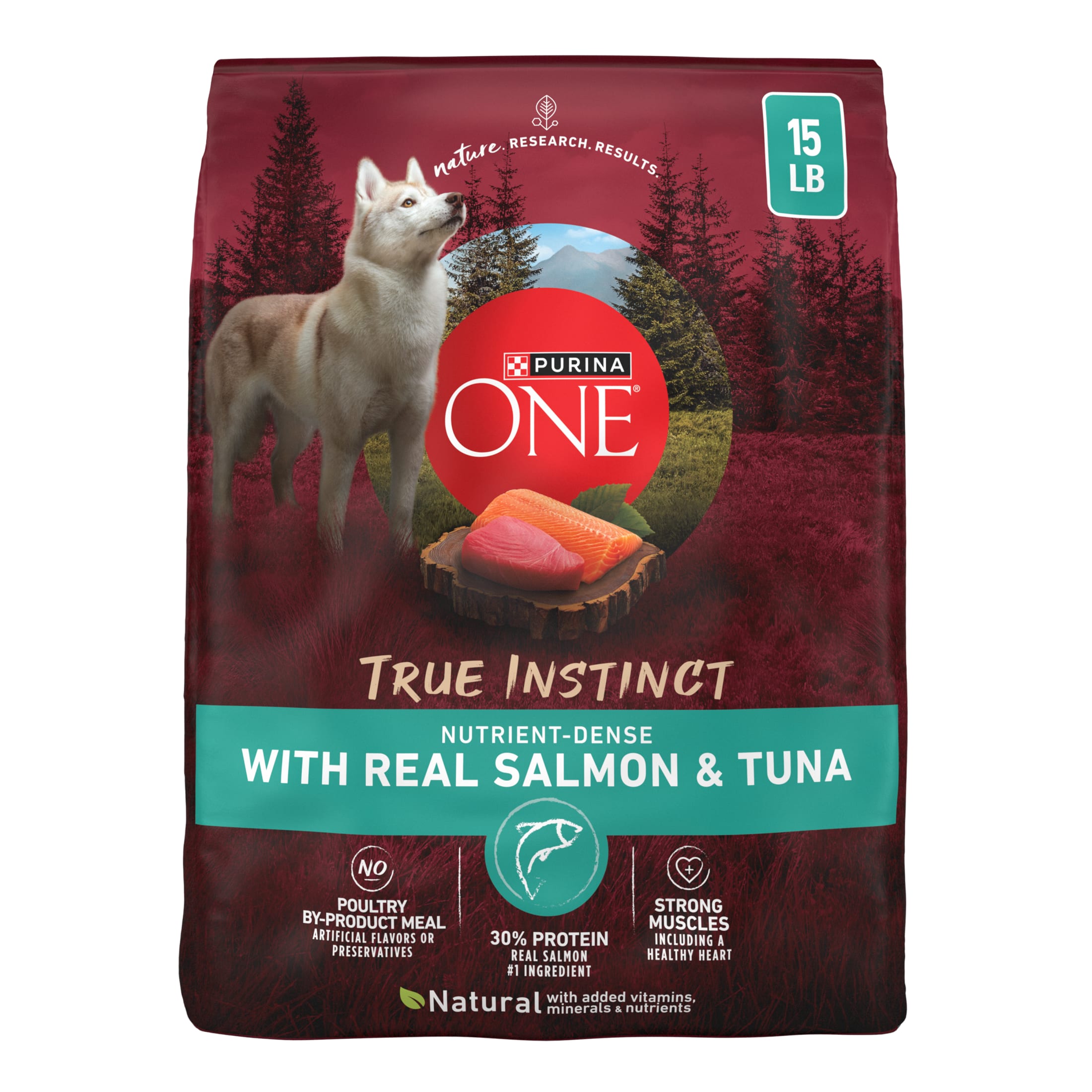 Purina ONE True Instinct High Protein Dry Dog Food for Adult Dogs, Muscle Support, Salmon & Tuna, 15 lb Bag