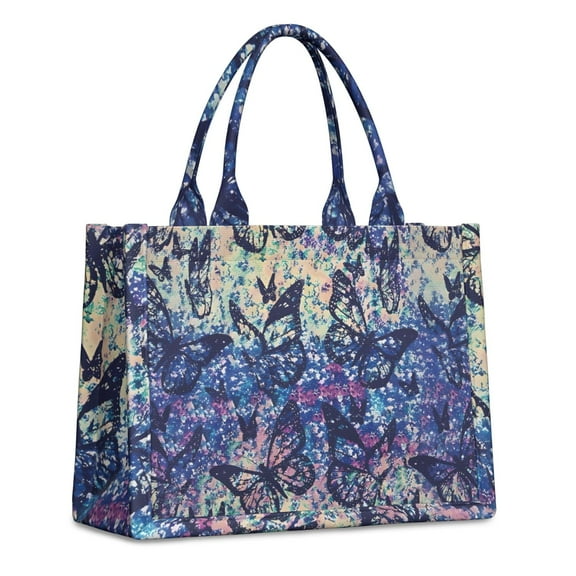 Large Capacity Tote Bag,Blue Purple Butterfly Pattern Handbag Fashion Luxury Tote Bag,15.7"x13"x 5.1" Inches,Laptop Compatible