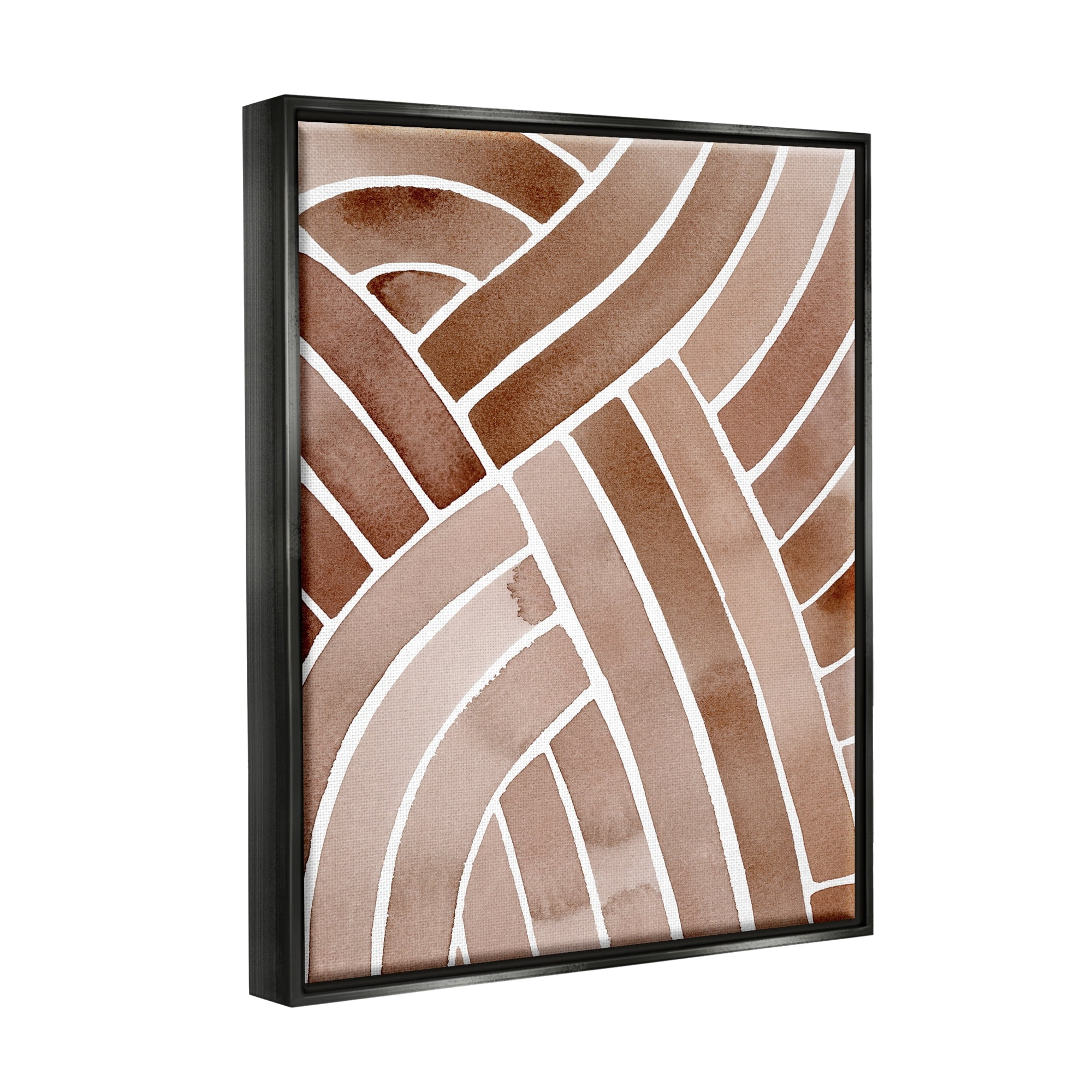 Stupell Industries Modern Brown Intertwining Lines Stripes Watercolor Detail Painting Jet Black Floating Framed Canvas Print Wall Art, Design by Grace Popp
