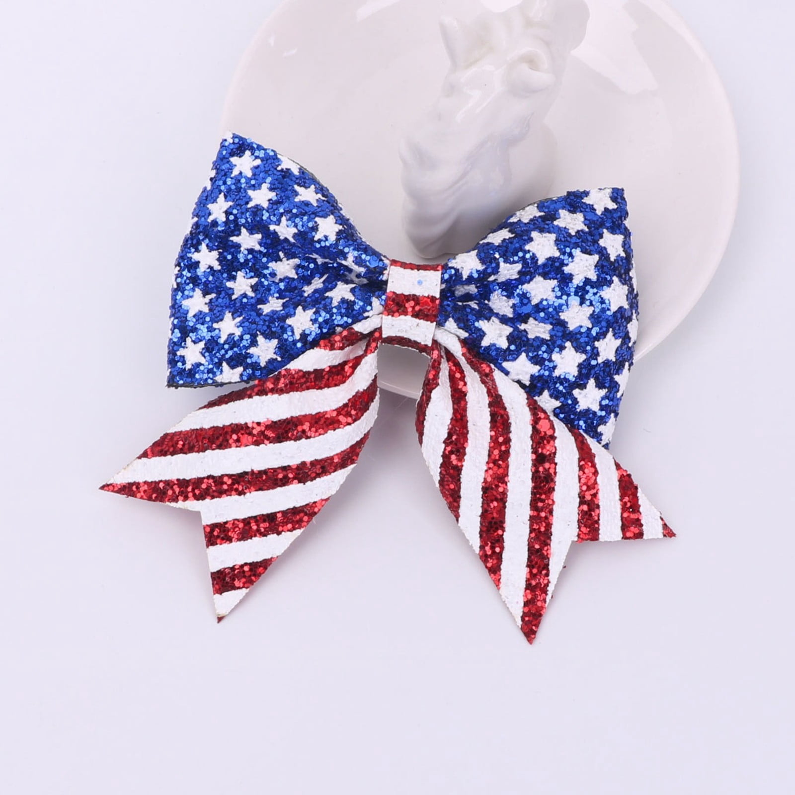 Patriotic Cheerleader Ponytail Holder for Girls, Red White Blue Cheer Bow Hair Ties. Durable Leather Metal 2026 Party Supply,6PC