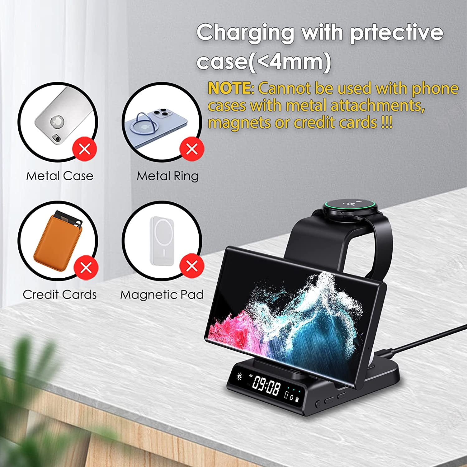 Wireless Charger for Samsung S25 Ultra, Samsung Charging Station for Galaxy S25+/S25/S24 Ultra/Z Fold/Z Flip/S23, Galaxy Watch Charger for Galaxy Watch 8/8 Classic/7/Ultra/6/5 Pro, Galaxy Buds3 Pro/3