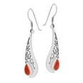 thumbnail image 3 of Stylized Filigree Teardrops Red Coral Inlay Sterling Silver Dangle Earrings, 3 of 5