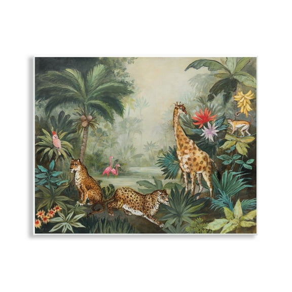 Stupell Industries Tropical Animals in Jungle Landscape Painting Unframed Art Print Wall Art, 14 x 11
