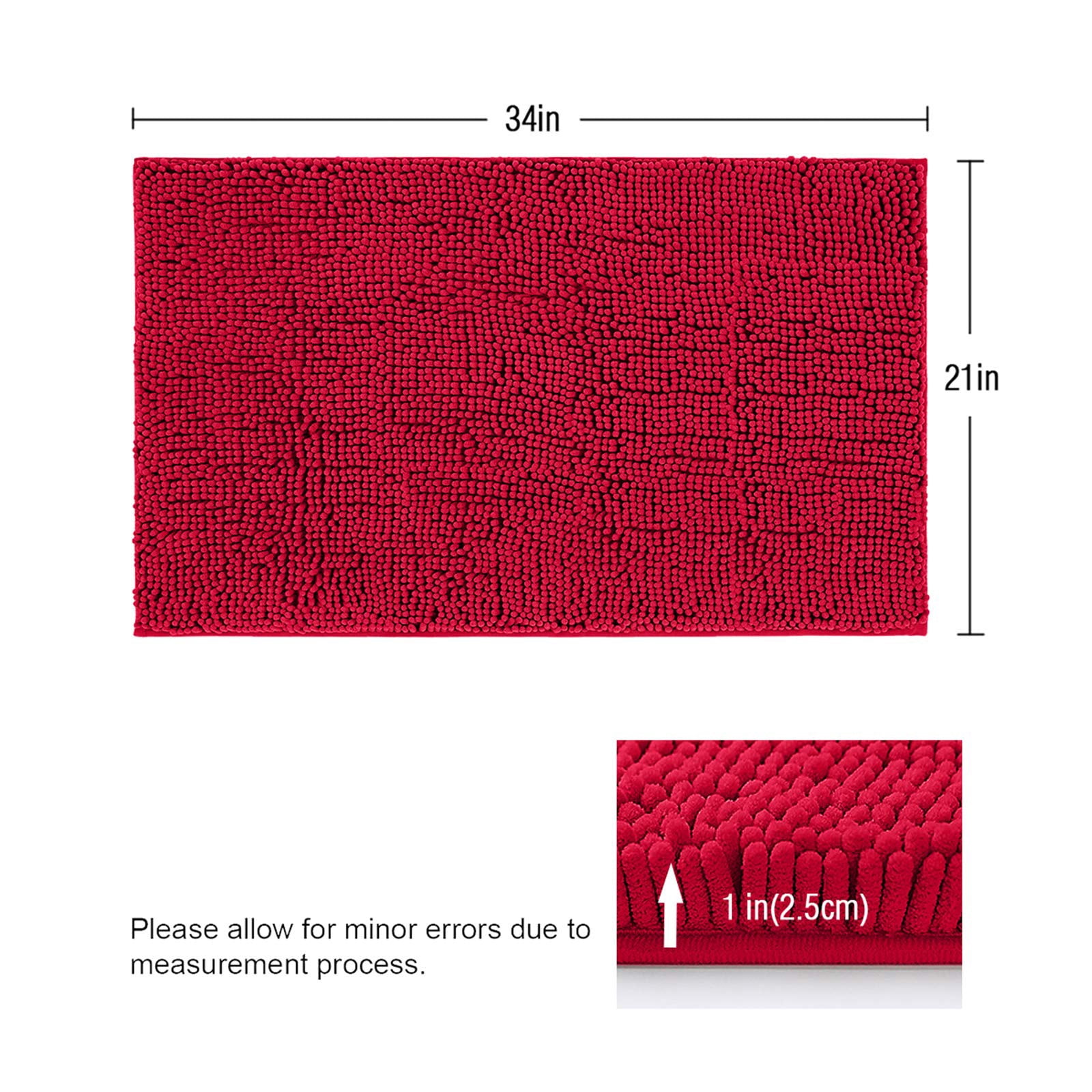 Dirt Trapper Door Mat, Non-Skid/Slip Machine Washable Microfiber Entrance Rug, Shoes Scraper, Dog Door Mat, Super Absorbent Floor Mat for Muddy Wet Shoes and Paws Red 24”×16“
