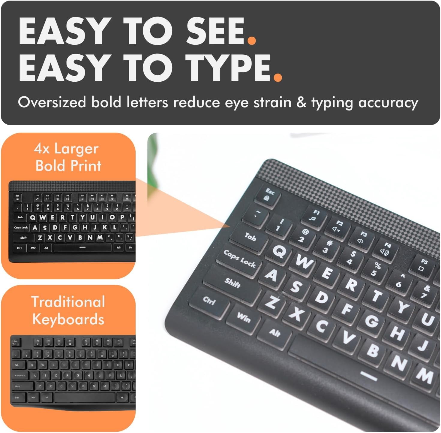 X9 Large Print Backlit Computer Keyboard - Easy to See Big Letters - Lighted USB Wired Keyboard with 7-Colors Backlight LED, Full Size Oversized Light Up Keyboard for Windows, PC, Laptop, Desktop