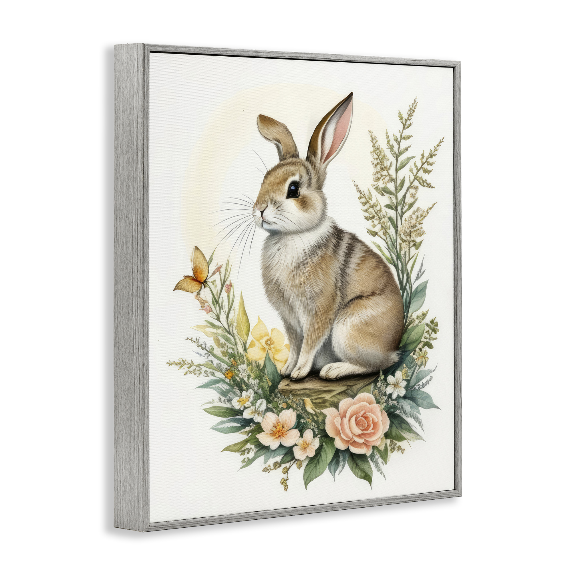 Stupell Industries Rabbit Among Flowers Animals & Insects Painting Gray Framed Art Print Wall Art, 24 x 30