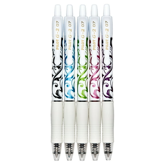 Pilot G2 White Barrel Fashion Collection Gel Pens, Fine Point, Assorted Ink, 5 Count
