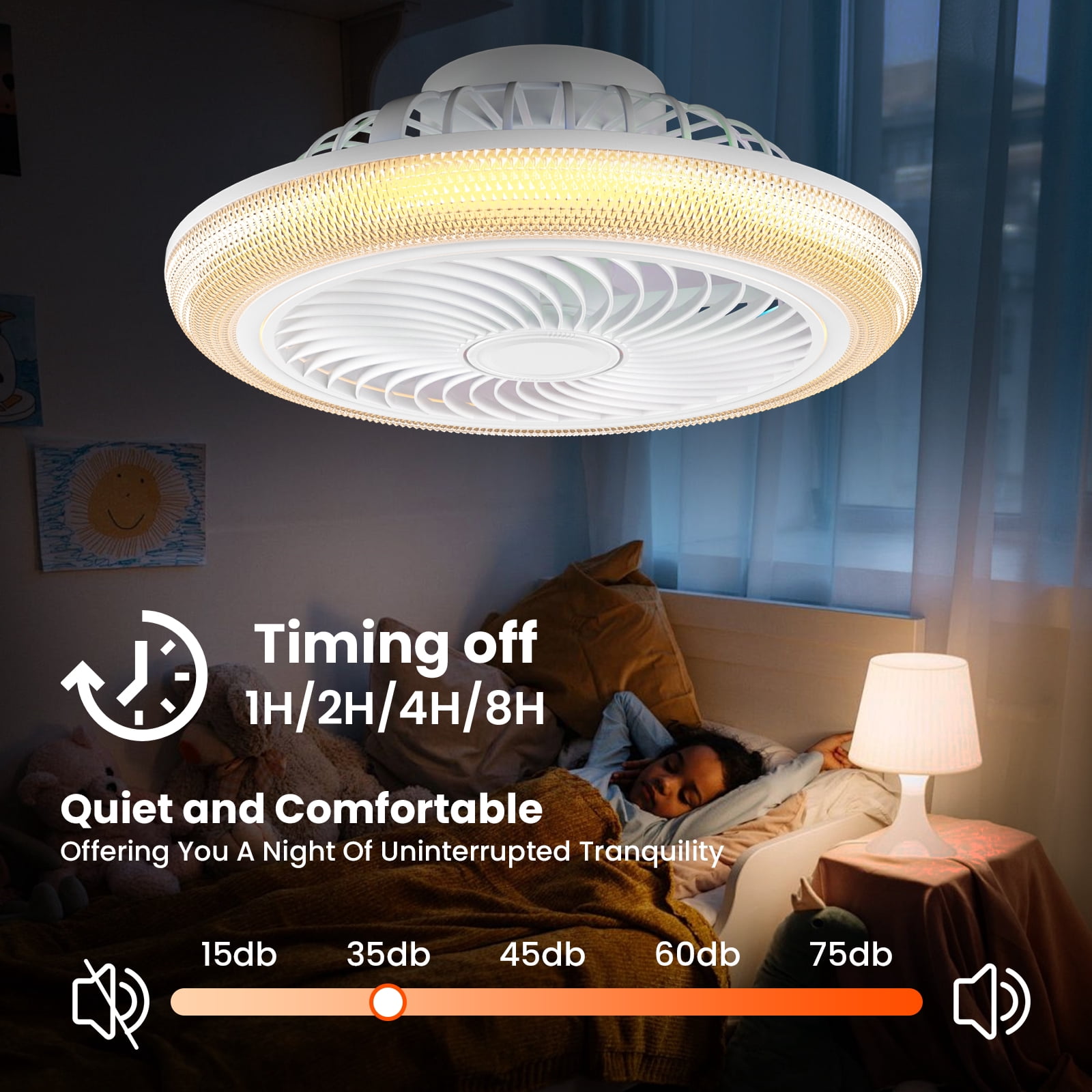 BLITZWILL 18" Ceiling Fan with Lights, With RGB Back Ambient Light,Remote & APP Control,Dimmable Color Temperature and 6 Wind Speeds & Timing,Bladeless Enclosed Ceiling Fans