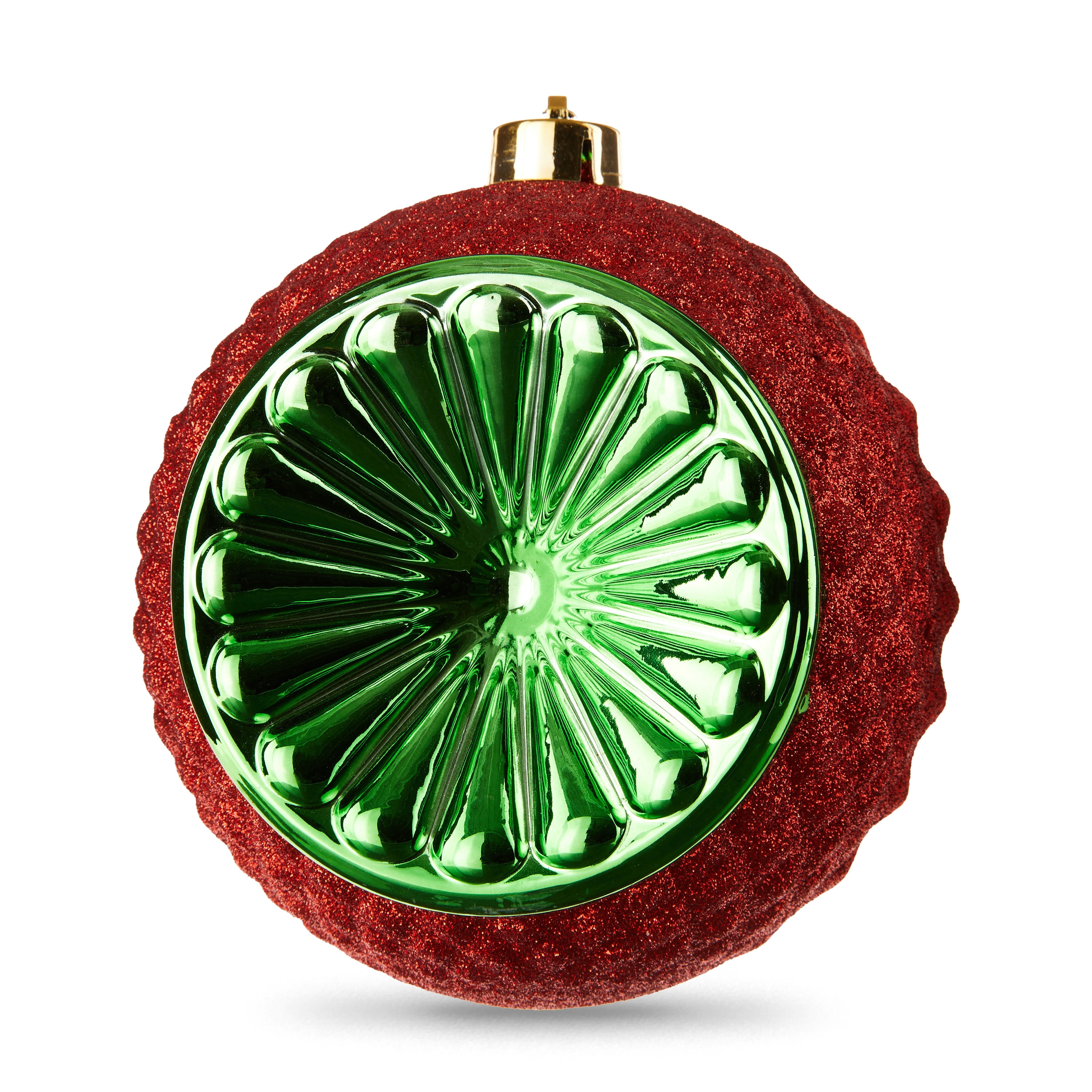 Red & Green Glitter Vintage-Style Witch Eye 150mm Jumbo Shatterproof Round Christmas Ornament, Holiday Time
