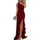 thumbnail image 1 of Qarigey Hombro inclinado Vestido de color sólido Sin mangas Vestido de fiesta de división alta Dobladillo grande con volantes Vestidos vino rojo L, 1 of 6
