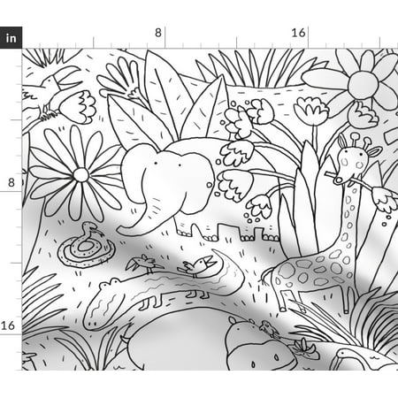 Coloring Book Wild Zoo Animals Kid S Black And Fabric Printed By