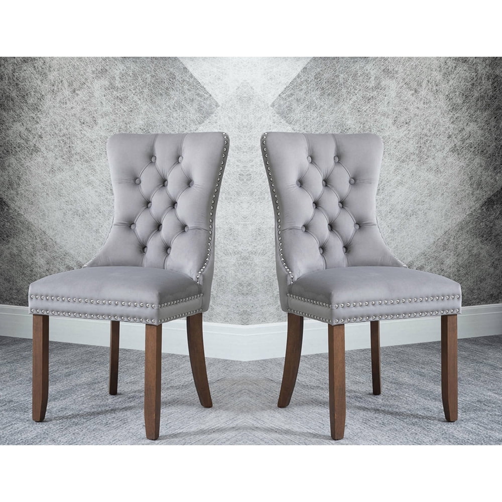 Kepooman 2Pcs Upholstered Tufted Armless Dining Chairs with High Back, Grey