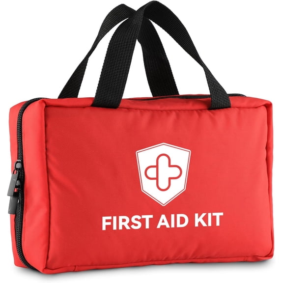 First Aid Kit - Trauma with Essential Emergency Medical Supplies, Waterproof Travel Kit, Simple and Portable for Home, Dorm, Outdoor, Car (Bright red)