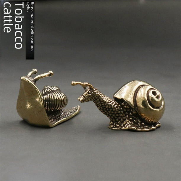 Adornos pequeños de caracol macizo de cobre puro para ceremonia del té, mascota de té, soporte creativo para bolígrafos con forma de caracol, artesanías con mango antiguo