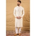 thumbnail image 2 of DWEEP SARA Viscose Rayon Solid Embroidered Straight Ethnic Off White Men Kurta, S, 2 of 10