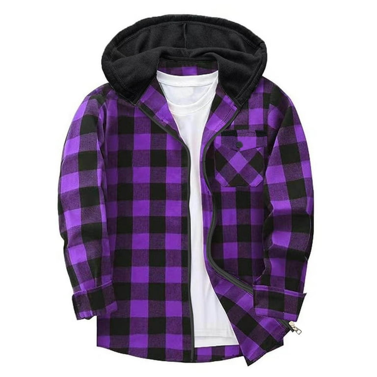 Boys Zip up Plaid Jacket Long Sleeve Hoodie Plaid Flannel Shirt